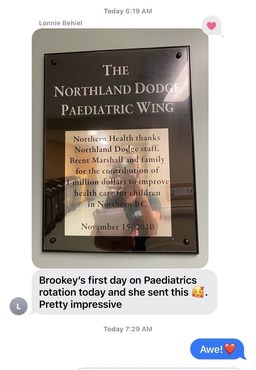 Northland Dodge Healthy Children's Fund Pediatric Wing plaque — University Hospital of Northern BC.